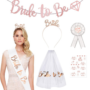 Bronze Rose Or Voile Alphabet Bannière Bandeau Ceinture De Cérémonie Ensemble pour Bachelorette Party Mariage Mariée Élégant Voile De Mariée - Product Image 1