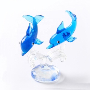 Bức tượng nhỏ cá heo Thủy tinh màu nâu nghệ thuật Murano Kính sóng cá heo biển động vật điêu khắc biển - Product Image 3
