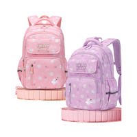 Sac à dos scolaire pour filles, mignon et adorable, avec fermeture éclair, accessoire de primaire élégant en polyester avec deux poignées/bretelles