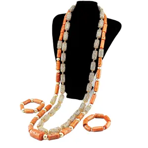 2 layers nigerian african coral beads jewelry sets wedding jewelry set for ladies