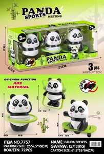 Ornamen Gaya Cina Panda Menari Berbentuk Bulat Plastik, Boneka Skateboard Tarik Mundur, Liontin Mainan Anak-anak