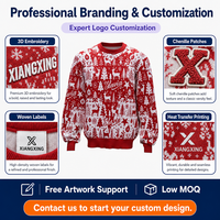 Pull de Noël surdimensionné personnalisé en tricot rouge à motif de personnage, à manches longues, anti-boulochage, pour homme