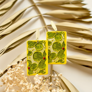 Orecchini Dipinti PENDIENTE Design Cactus Giallo Rettangolare Gioielli di Moda 12 Pezzi - Product Image 2