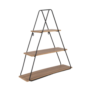 Mensola triangolare da parete con struttura in metallo a tre livelli e espositore in legno per soggiorno o camera da letto - Product Image 2