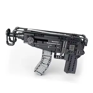 Reobrix 77029 MOC 전갈 권총 버스트 기관단총 모델 WW2 군사 무기 총기 DIY 빌딩 블록 벽돌 장난감 세트