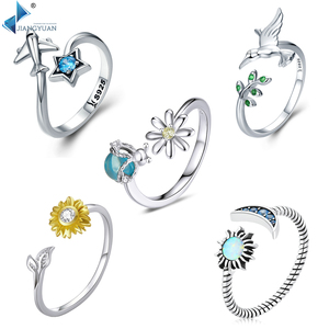 Bague ouverte ajustable en argent sterling 925, style vintage, oxydée, motif griffe de dragon, <span class=keywords><strong>poisson</strong></span> koi, libellule, géométrique minimaliste, unisexe, vente en gros - Product Image 3