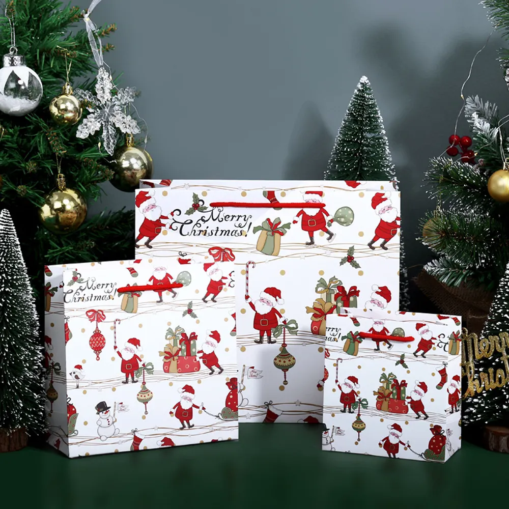 작은 중간 큰 크기의 산타 클로스 토트 선물 가방 절묘한 크리스마스 종이 가방