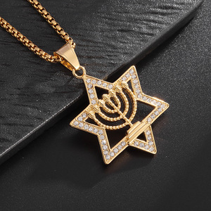 Mạ vàng con dấu của Solomon Hexagram Vòng cổ cho nam giới vượt qua thanh kiếm ngôi sao của <span class=keywords><strong>David</strong></span> Talisman Nam Dây Chuyền Thép không gỉ - Product Image 6