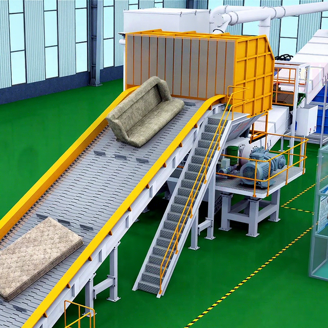 Heavy Duty Double Shaft Scrap Garbage Recycling Old Furniture Mattress Crusher Bulky Waste Shredder with Gearbox