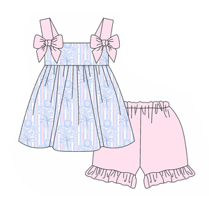 Preorder per bambini <span class=keywords><strong>vestiti</strong></span> alla moda con stampa floreale di fiori pantaloncini abiti da bambina con fiocchi per bambini <span class=keywords><strong>vestiti</strong></span> per bambini - Product Image 3