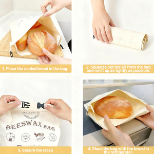 Sac de conservation réutilisable en coton et cire d'abeille pour <span class=keywords><strong>pain</strong></span> au levain, avec logo et motifs personnalisés OEM, pour garder les aliments frais - Product Image 5