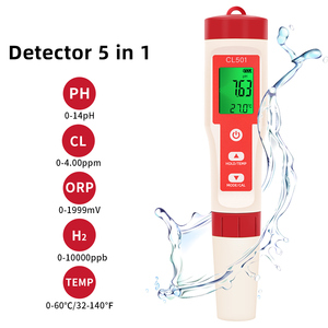<span class=keywords><strong>Testeur</strong></span> de qualité de l'eau numérique 5 en 1 H2/CL/TMP/ORP/PH, compteur de <span class=keywords><strong>chlore</strong></span> avec rétro-éclairage pour piscines, aquariums, détecteur de qualité de l'eau - Product Image 4