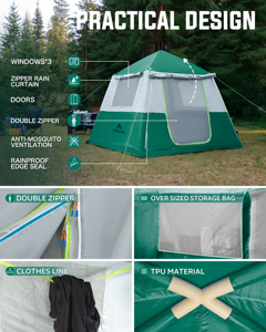 Tentes gonflables 2-4 personnes, tente gonflable 4 saisons, grande tente en toile, installation facile avec pompe PFIT06S, portable, gonflable pour l'extérieur - Product Image 4