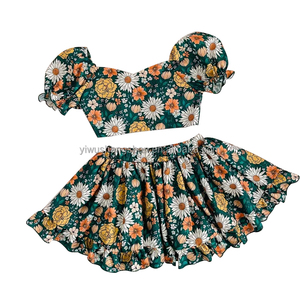 best selling baby girls flower printed clothes dress outfits puff sleeve mini tops match skirts suits