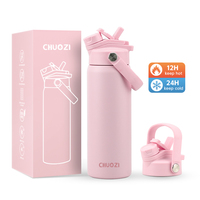 Bouteille d'eau isotherme classique en acier inoxydable de 24 oz sans BPA avec paille, personnalisable avec logo, pour sport, gym et voyage