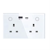 Prise murale intelligente Wi-Fi Tuya avec panneau tactile en verre, double prise murale avec USB Type C 220V AC, norme britannique