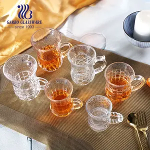 Molde de copo de chá de vidro pequeno 2oz 3oz, molde gravado arábia turca chá e café vidro