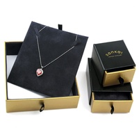 Boîte à bijoux en carton carrée de petite taille bleu foncé Crown Win avec tiroir coulissant, écologique, gaufrage, conception personnalisée, emballage