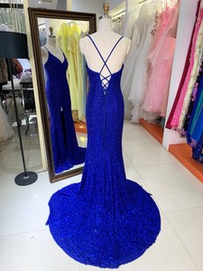 Vestido de Noche de Satén Priscilla Azul Marino 2026 para Mujer, Elegante, Cuello Alto, Silueta Recta, Largo hasta el Suelo, Detalle de Abertura Alta, Cintura Natural - Product Image 5