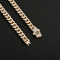 Bracelet et Collier Chaîne Maille Cubaine Personnalisables en Laiton Plaqué Or 14K, Design Hip Hop Iced Out avec Fermoir Émaillé Diamanté