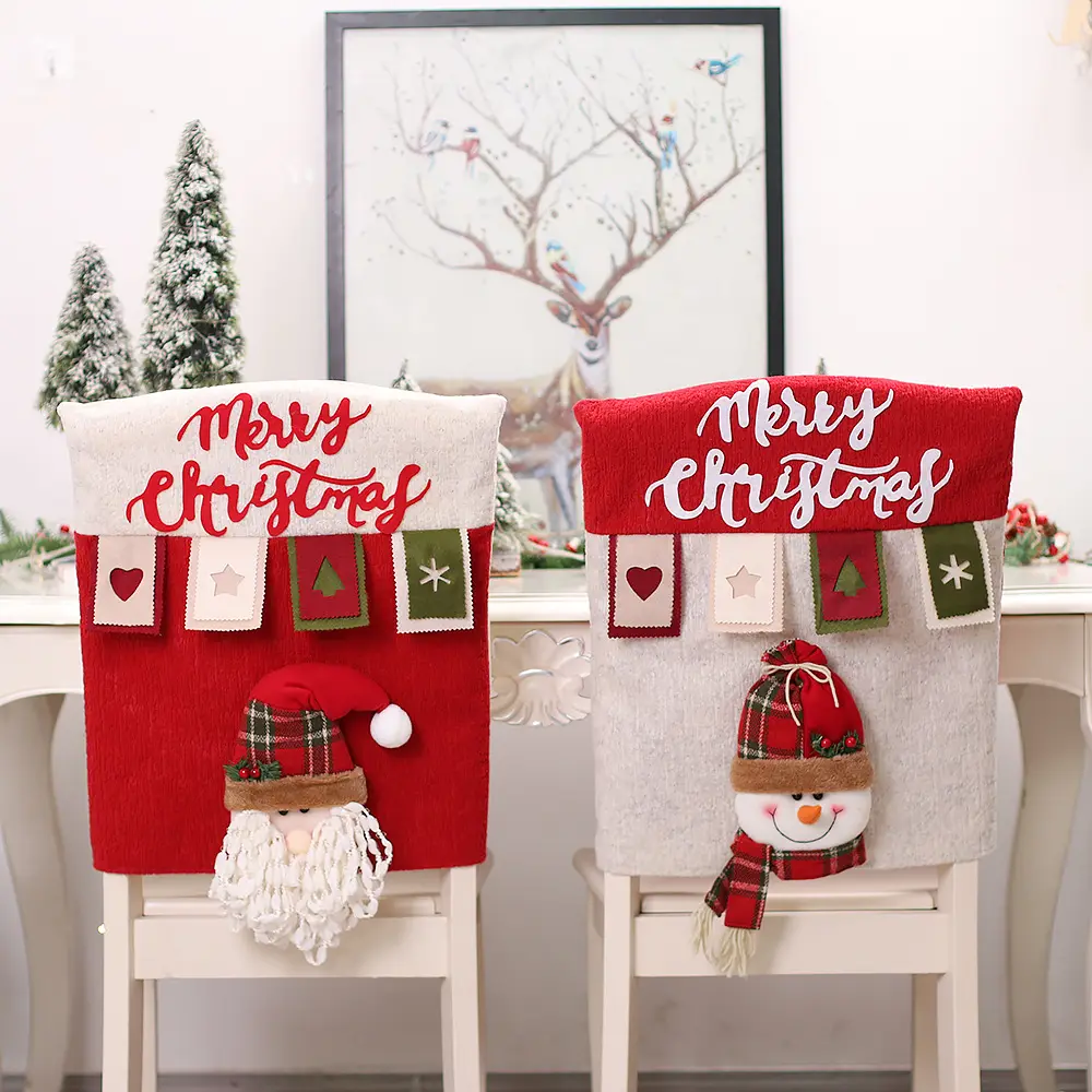 Precio de fábrica Santa Claus Fundas para sillas de Navidad Funda para silla de comedor de dibujos animados Funda para silla de comedor para banquete en casa