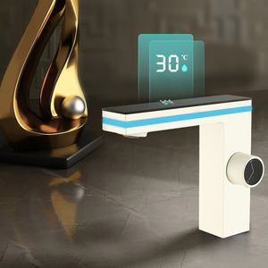 <span class=keywords><strong>Grifo</strong></span> de Lavabo Inteligente Color Gris Metálico, Latón Sólido, Pantalla Digital de Temperatura, Luz LED - Product Image 2