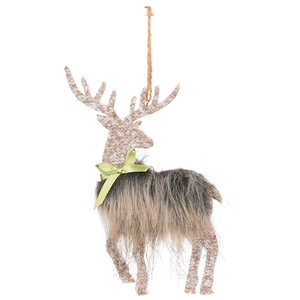 Champagne Glitter Woodland Deer Pendant with Faux Fur Body for <b>Christmas</b> Tree Garland Door Display Custom Holiday <b>Decoration</b> - Product Image 1
