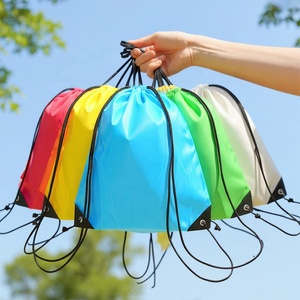 Custom 210D Polyester Portable Drawstring Bag with PU Corner Promotion Gym Drawstring Backpacks for School Sports and Exhibition
