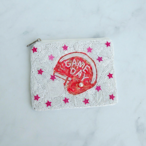Beaded Game Day <b>Coin</b> <b>Purse</b> With Pink Stars Zipper Closure Handmade Bohemian Style Female Accessory - Product Image 1