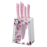 Ensemble de couteaux de cuisine TKT TKTK-0109, rose fleuri, 6 pièces, en acier inoxydable durable, 6-7,9 pouces, tranchants, pour chef, polis, antidérapants