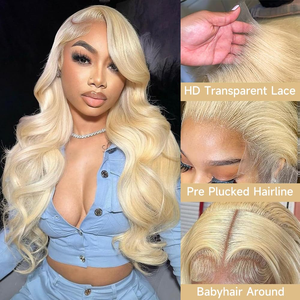 Perruque Lace Front 13x6 en Cheveux Humains, <span class=keywords><strong>Blond</strong></span> 613, Ondulée, Vierge Brésilienne Non Traitée, Sans Colle, Pré-épilée, Dentelle HD pour Femmes Noires - Product Image 4