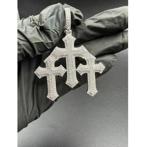 Pendentif triple croix en moissanite glacée, charme hip-hop en argent sterling 925 - Product Image 6