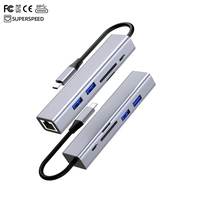 Hub hdmi 6 en 1 de haute qualité type-c à 2USB3.0 PD lecteur de carte SD/TF à charge rapide RJ45(1000Mbps) Station d'accueil Hub pour ordinateur portable