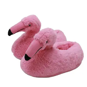 Mode Frauen Kinder Indoor Plüsch Tier 3D Flamingo Flache Außen sohle Übergroße Plüsch Hausschuhe