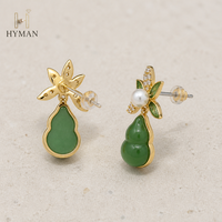 Nouvelles boucles d'oreilles clous en perles d'eau douce naturelles de style chinois, design gourde en jade blanc, argent 925, pour femmes