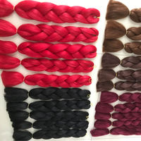 Rambut sintetis jumbo braiding hair bulk grosir 48 inci, tekstur lurus YAKI, serat tahan panas, sudah diregangkan, ekstensi tunggal.