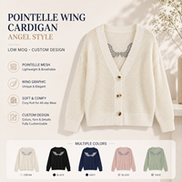 Klassischer V-Ausschnitt Langarm-Cardigan mit Knopfleiste und Pointelle-Strick, Damen-Strickjacke mit Flügel-Intarsia, Lässiger Cardigan-Pullover