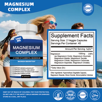 Cápsulas de Complejo de Magnesio 12 en 1 OEM, 1000 mg de Glicinato de Magnesio, Citrato, Malato, Taurato, Suplemento Quelado para Apoyo Energético