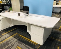 Bureau de direction en forme de L de luxe au design moderne, blanc brillant, mobilier de direction haut de gamme en bois