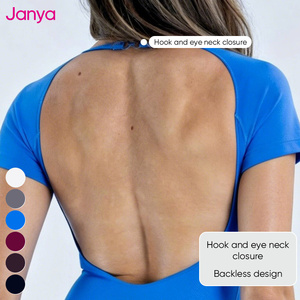 Tuta sportiva Janya senza cuciture, senza schienale, traspirante, elasticizzata in quattro direzioni, a maniche corte, per palestra, yoga, tuta intera. - Product Image 3