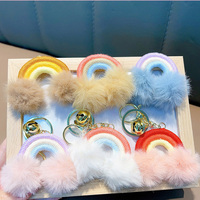 Porte-clés de voiture bohème en forme de nuage arc-en-ciel tissé, mignon et moelleux, avec pompon, breloque de sac