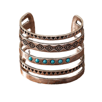 Haute qualité Vintage Cowgirl Western Bracelet empilable bleu Turquoise décoré multicouche creux ouvert Bracelet mode Bracelet