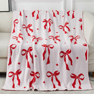 New Cherry Bow Series Knitted Sofa Microfiber Half Fleece Blanket - Product Image 5