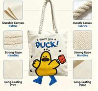 Sac fourre-tout en toile personnalisé avec logo, motif canard de dessin animé, impression drôle « Je ne fais pas attention », pieds de canard en peluche 3D, sac à main en coton avec corde épaisse