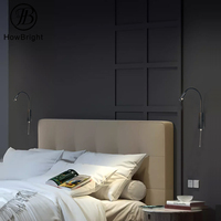 Lampe murale de chevet à suspension avec interrupteur à chaîne, col de cygne flexible, boîtier en aluminium noir, LED 3W 3000K blanc chaud