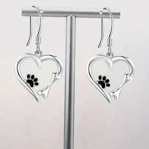 E3945 White Gold <b>Dog</b> Paw Heart Earrings Cut Pet <b>Ornament</b> Jewelry for <b>Dogs</b> - Product Image 4