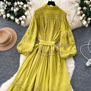 Vestidos de Mujer Estilo Retro Primavera 2025, Elegantes, con Mangas Largas Tipo Linterna, Decoración de Botones, Cintura Impero, para Otoño e Invierno - Product Image 2