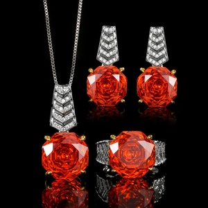 Bijoux de mode écologiques en cuivre, zircone cubique rose taillée 14-12MM rouge orangé, ensemble de mariée, ensemble de mariage - Product Image 3