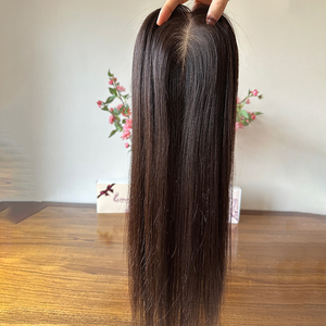 Toupet in Capelli Umani Lisci per Donne, Base in Seta Completa, Colore Marrone Scuro # 2, 16 Pollici - Product Image 4