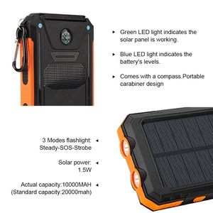 10000mAh Solar Powered IP67 Waterproof Dual <b>LED</b> <b>Flashlights</b> Portable Travel Camping Power Bank With 2 USB Ports JT-SF12000 10000 - Product Image 3